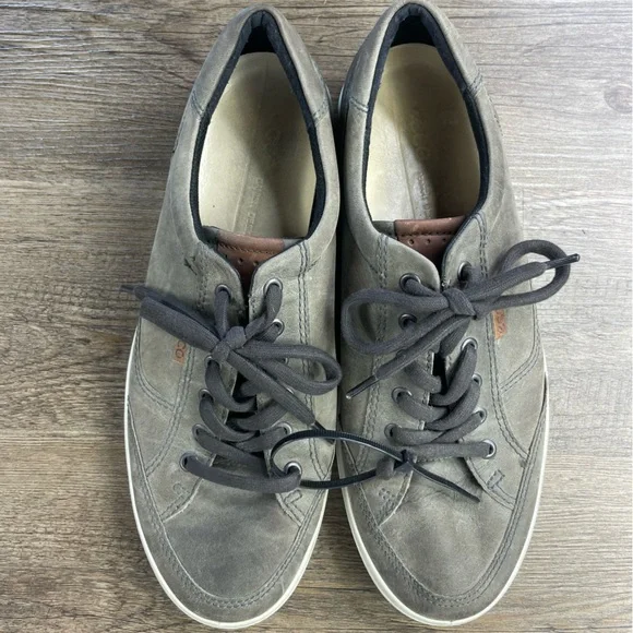 ECCO Men’s Nubuck  Grey Soft Leather Fashion Low Top Lace Up Shoes Sneakers, 10 - Picture 4 of 8